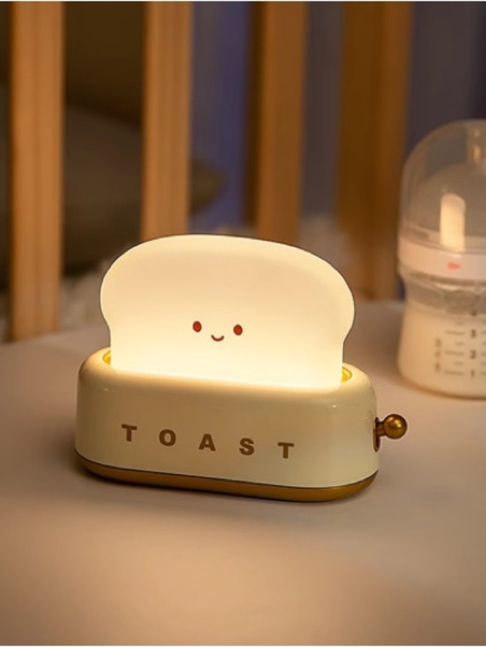 Cream Cute Toast Night Light - Soft Glow Home Accent